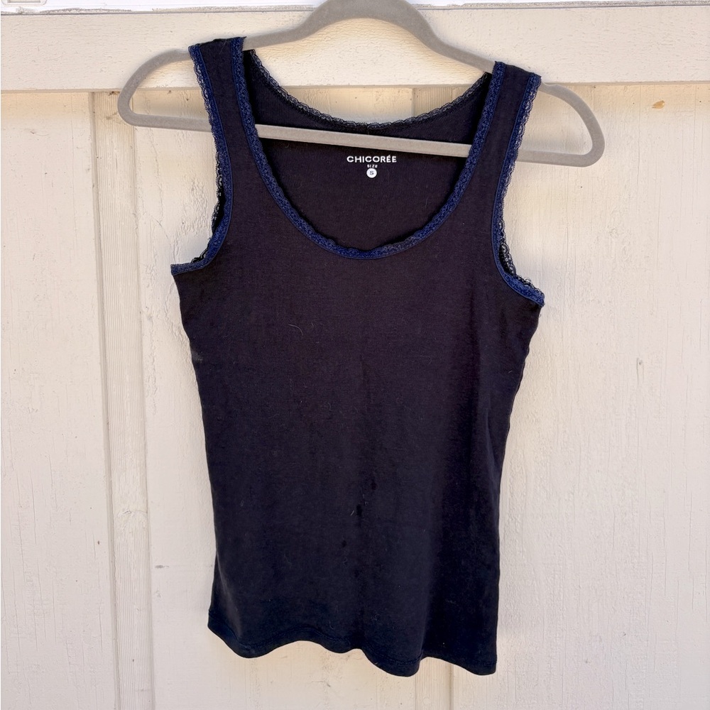 Navy lace trim tank top